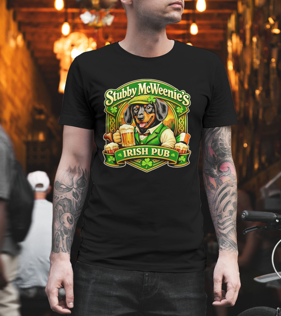Stubby McWeenie's Irish Pub Dachshund Beer St Patrick's Day T-Shirt