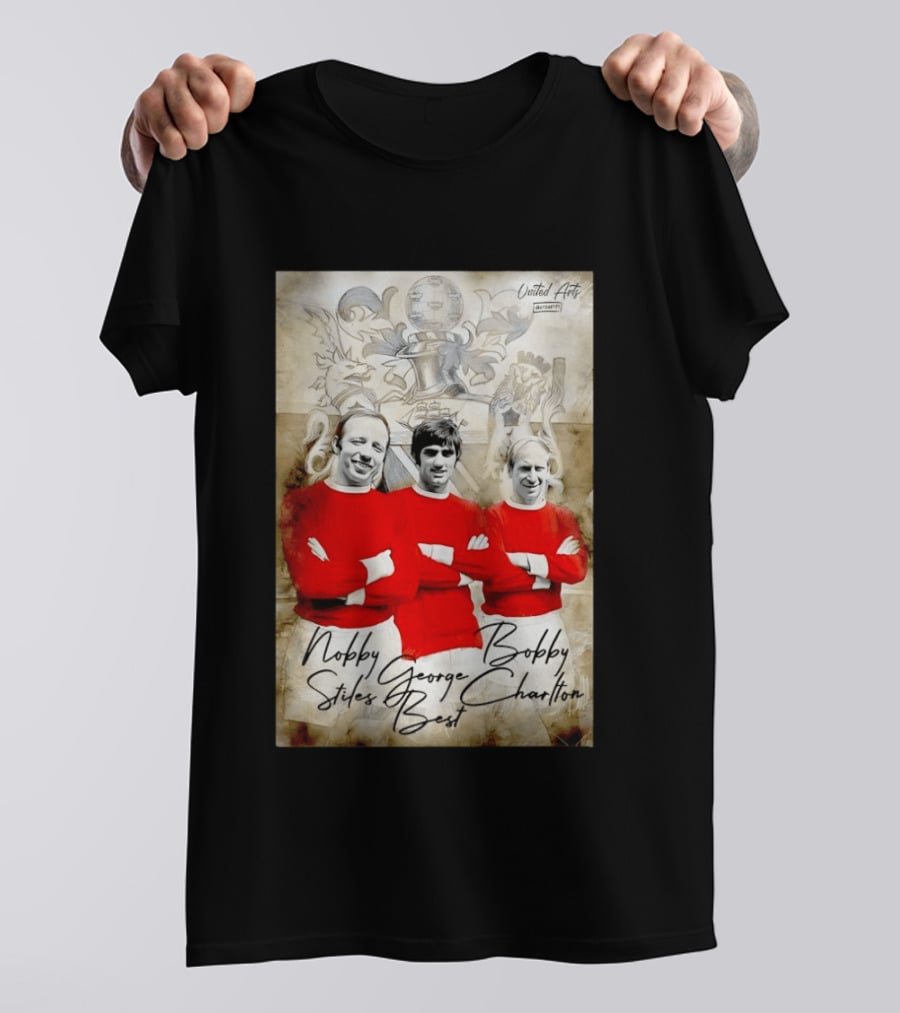 Nobby Stiles George Best Bobby Charlton Manchester United UEFA European Cup Lion Sketch T-Shirt