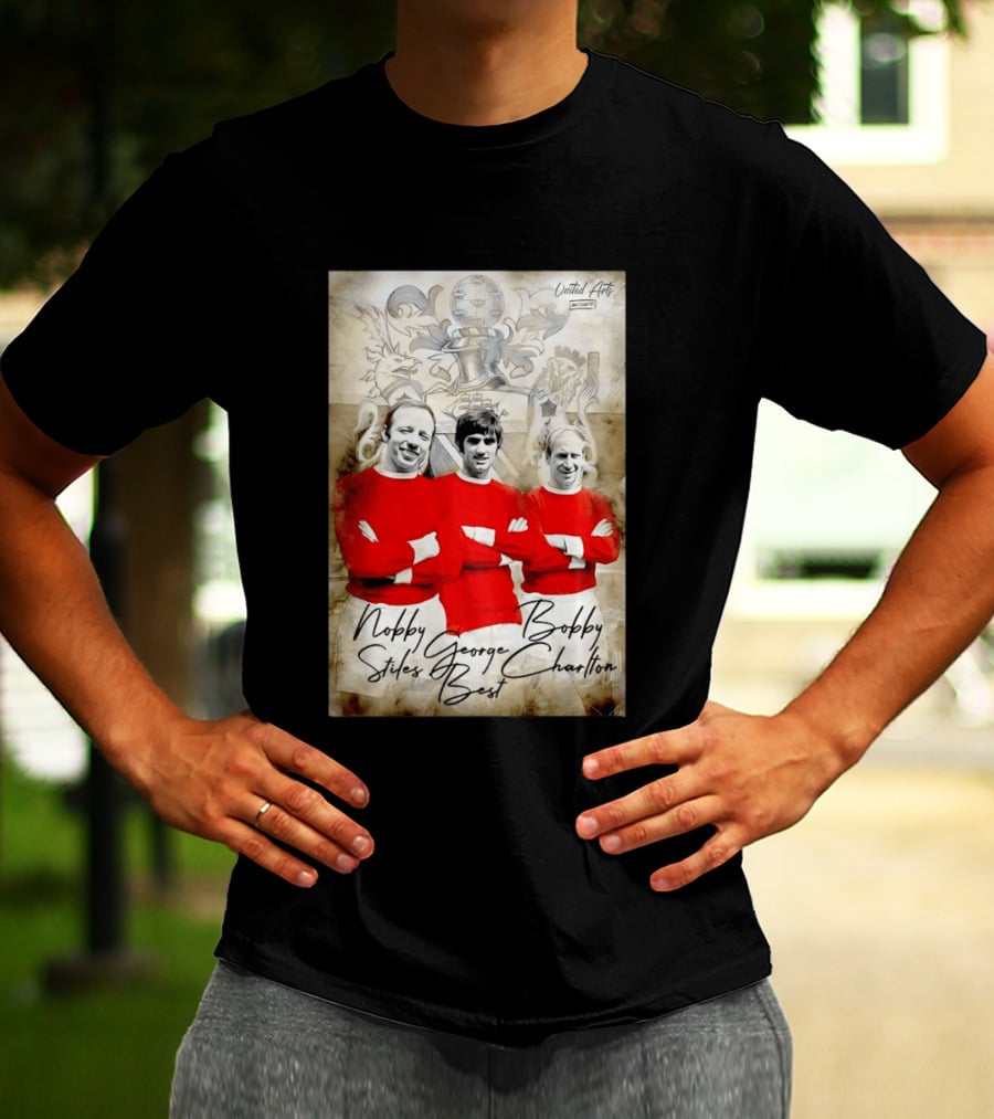 Nobby Stiles George Best Bobby Charlton Manchester United UEFA European Cup Lion Sketch T-Shirt