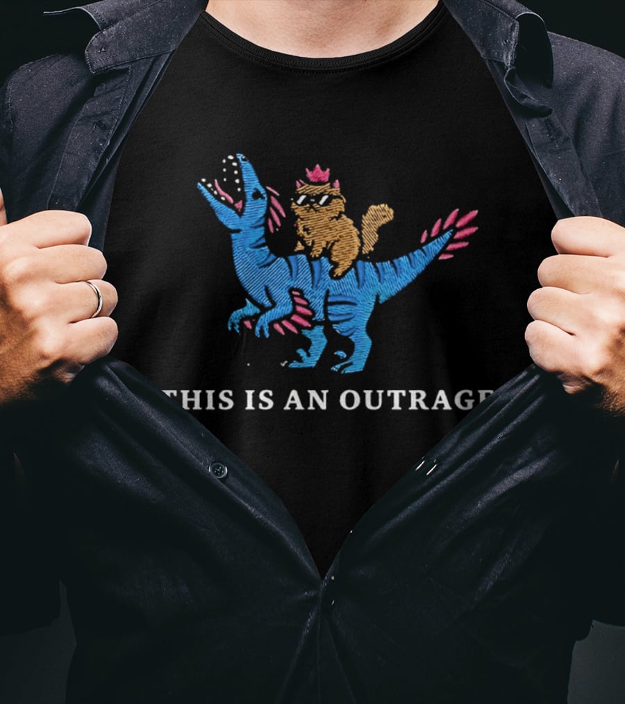 This Is An Outrage Dungeon Crawler Carl Cartoon Dinosaur With Cat T-Shirt