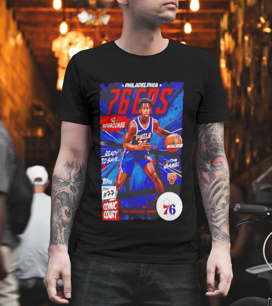 Philadelphia 76ers VJ Edgecombe Comic Court Ready To Save The Game T-Shirt
