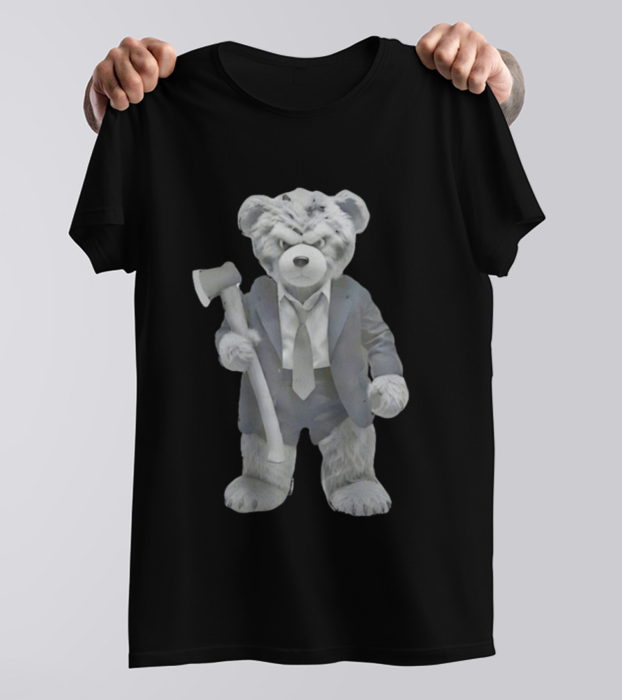 Grumpy Teddy Bear In Suit Holding Axe Horror T-Shirt
