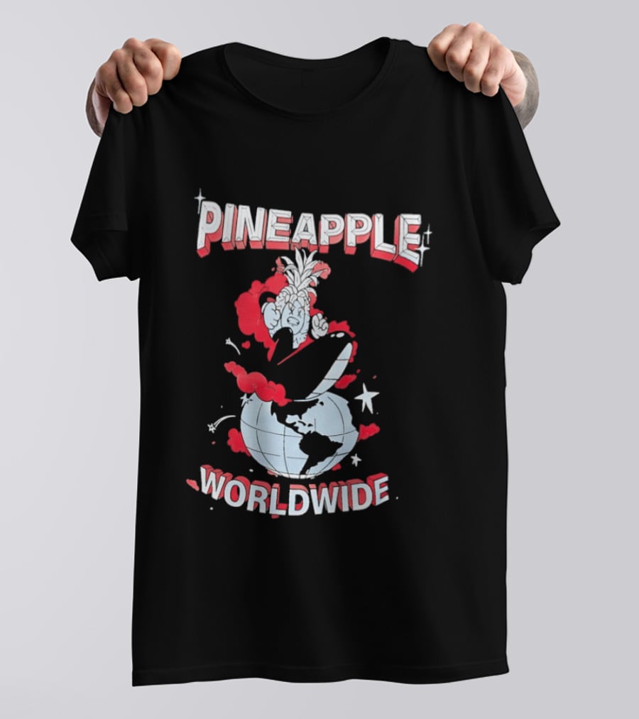 Pineapple Worldwide Cartoon Exploding Globe T-Shirt