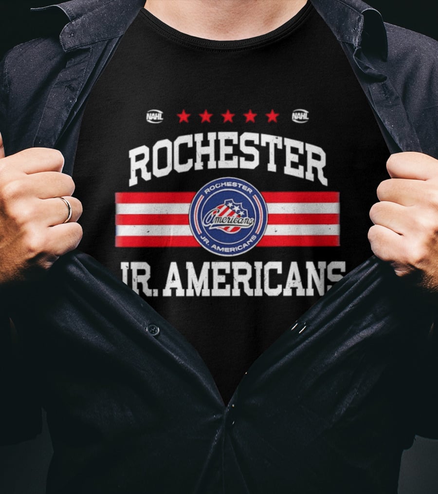 Rochester Jr. Americans NAHL Hockey Team Red White Blue Stars T-Shirt