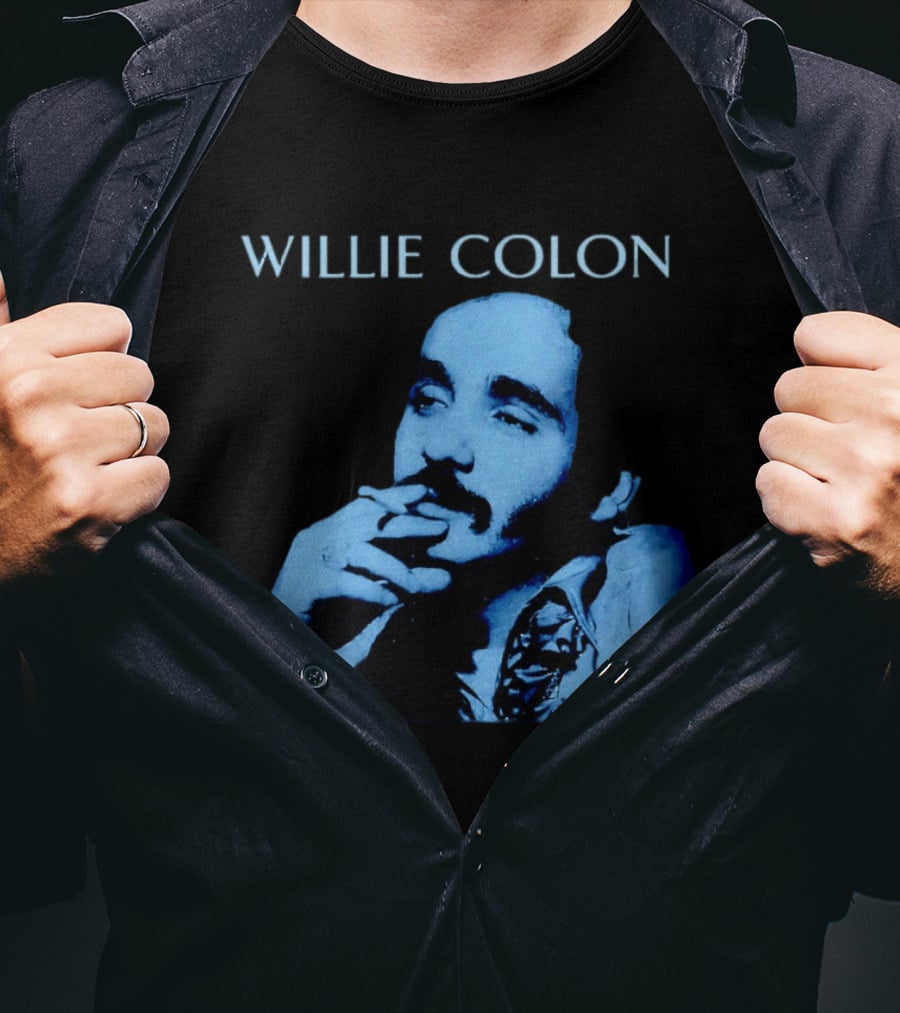 WILLIE COLON Blue Portrait Smoking Image T-Shirt