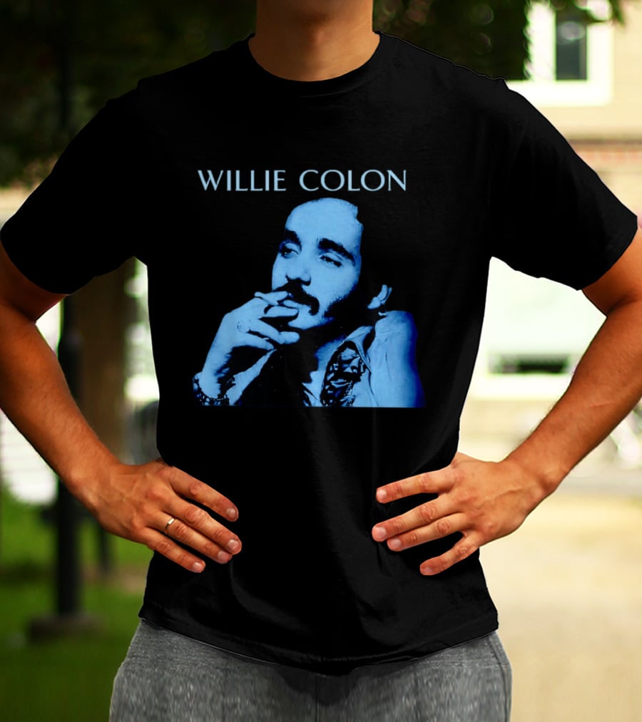 WILLIE COLON Blue Portrait Smoking Image T-Shirt