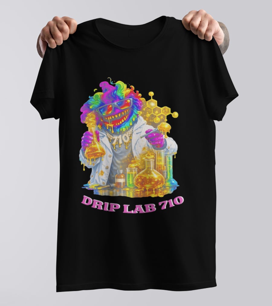 Drip Lab 710 Psychedelic Monster Chemist With Colorful Beakers T-Shirt