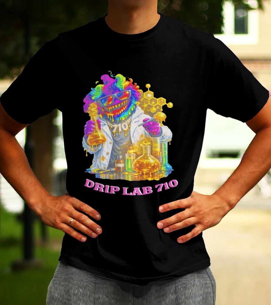 Drip Lab 710 Psychedelic Monster Chemist With Colorful Beakers T-Shirt