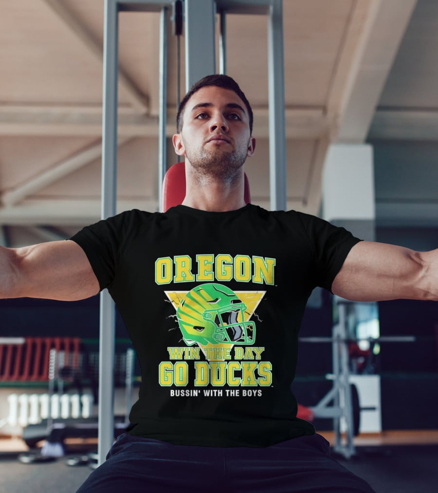 Oregon Win The Day Go Ducks Bussin' With The Boys Football Helmet T-Shirt