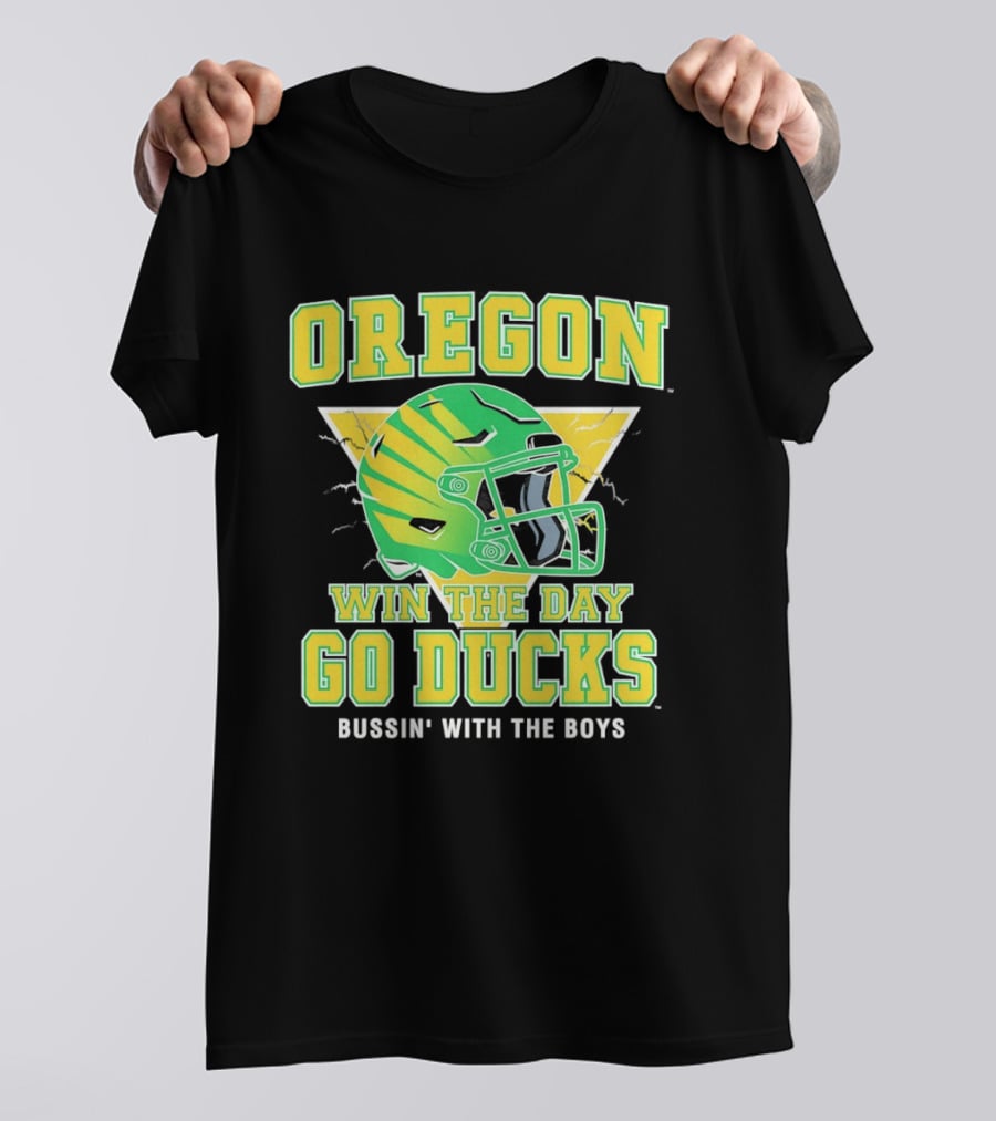 Oregon Win The Day Go Ducks Bussin' With The Boys Football Helmet T-Shirt