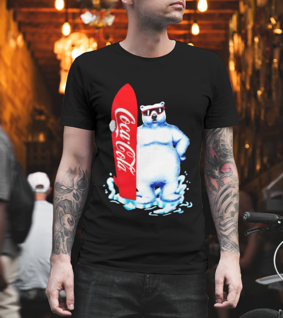1995 Coca Cola Polar Bear Surfboard Sunglasses T-Shirt