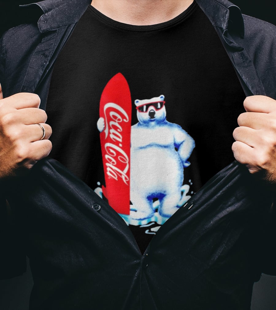 1995 Coca Cola Polar Bear Surfboard Sunglasses T-Shirt