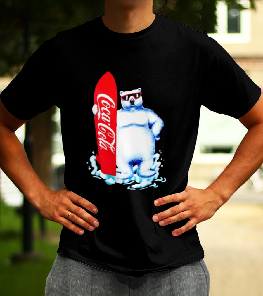 1995 Coca Cola Polar Bear Surfboard Sunglasses T-Shirt