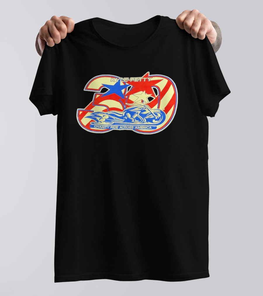 Kyle Petty 30th Anniversary Charity Ride Across America Motorcycle Stars Stripes T-Shirt