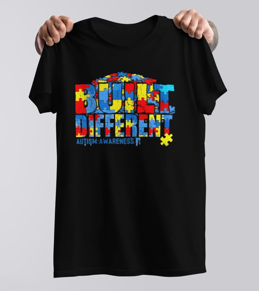 Built Different Autism Awareness Puzzle Piece Multicolor T-Shirt