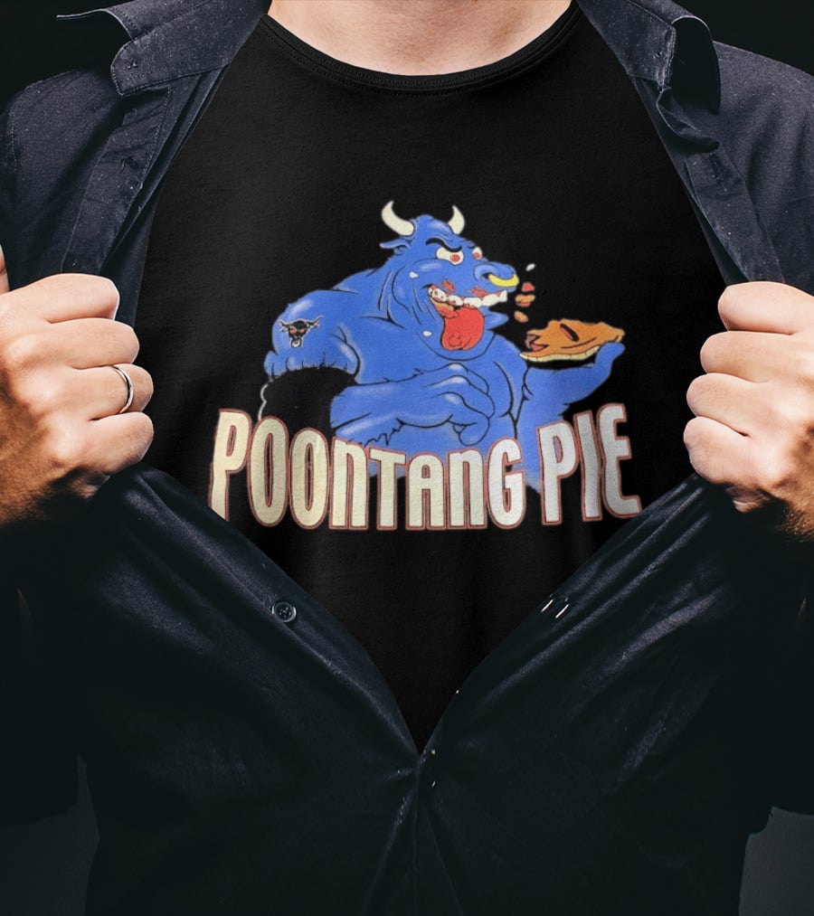 Poontang Pie Bull Eating Slice With Small Wrestler Tattoo T-Shirt