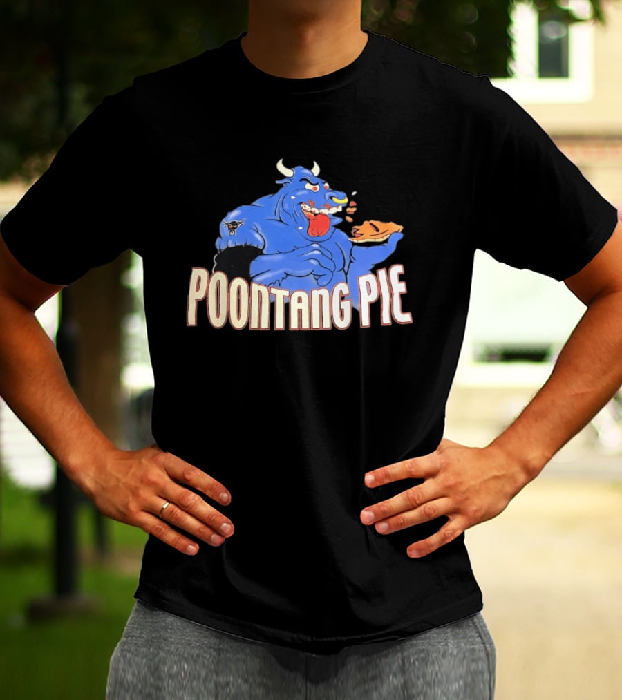 Poontang Pie Bull Eating Slice With Small Wrestler Tattoo T-Shirt