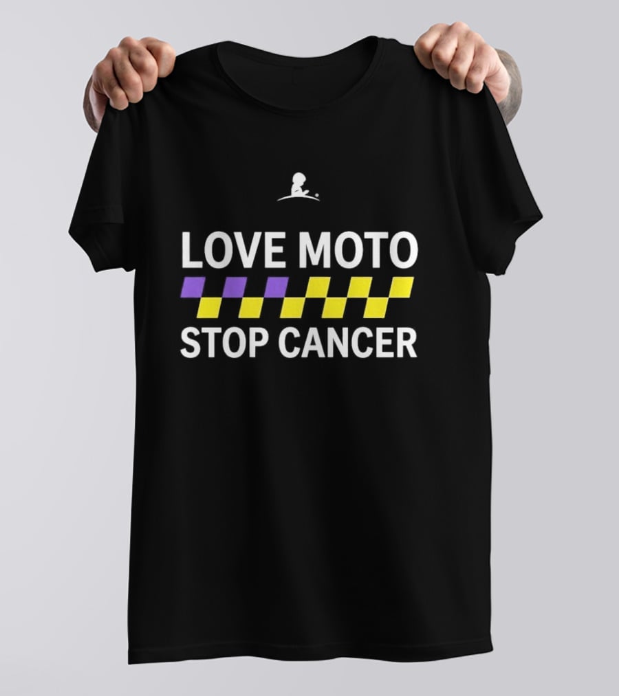 Love Moto Stop Cancer St. Jude Purple Yellow Checkered Racing T-Shirt