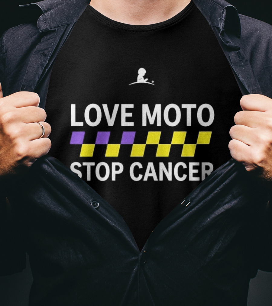 Love Moto Stop Cancer St. Jude Purple Yellow Checkered Racing T-Shirt