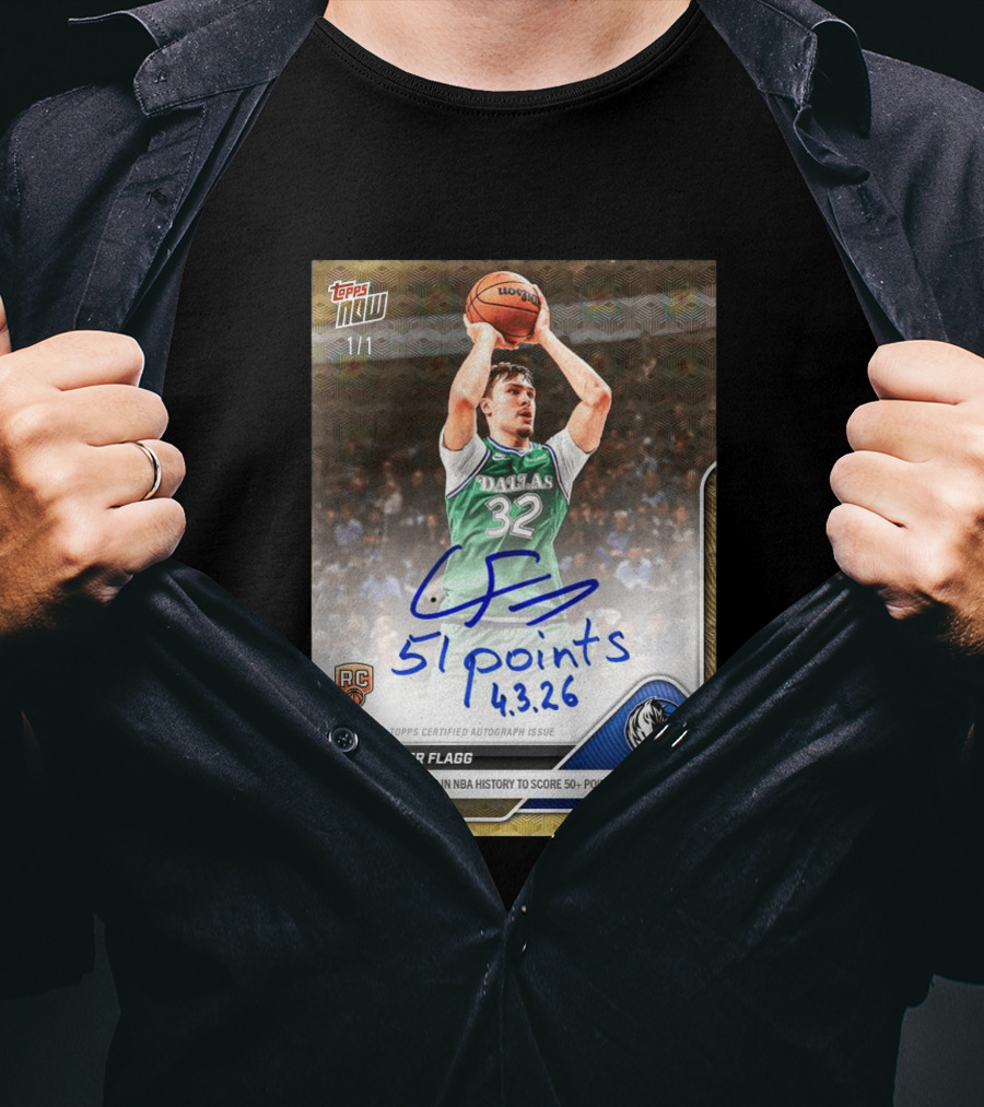 Topps Now Cooper Flagg 51 Points Youngest NBA History Dallas Mavericks Rookie Card T-Shirt