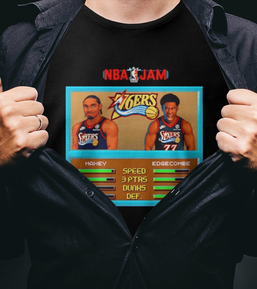 NBA Jam Philadelphia 76ers Maxey Edgecombe Retro Game T-Shirt