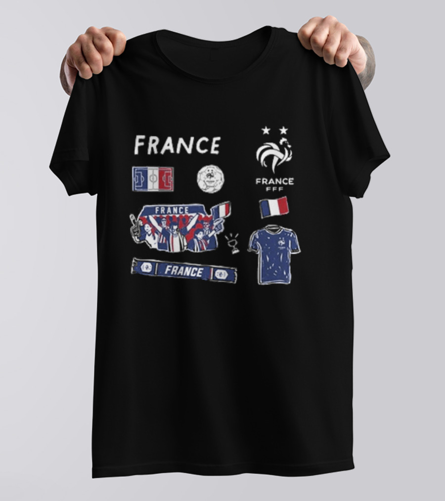 France National Team Youth Navy Cotton Pullover Soccer Fans Tricolor FFF Rooster Stars T-Shirt