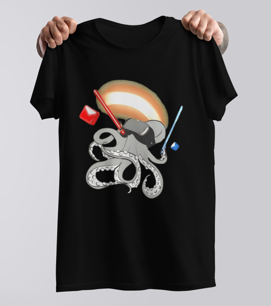 VR Headset Octopus With Red Blue Lightsabers T-Shirt