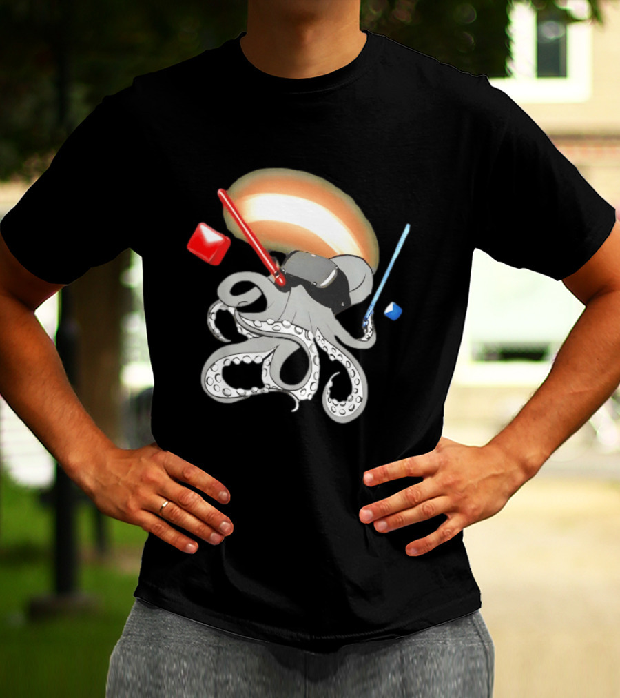 VR Headset Octopus With Red Blue Lightsabers T-Shirt