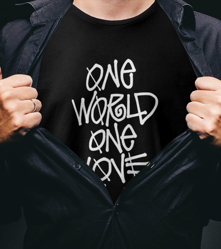 One World One Love Graffiti Style Message T-Shirt