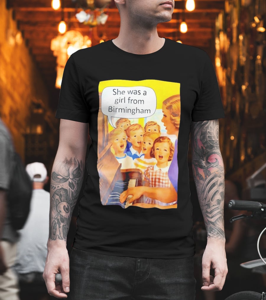 She Was A Girl From Birmingham Retro Comic Style Classroom Scene T-Shirt
