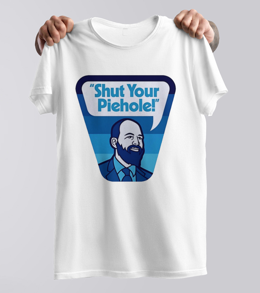 Shut Your Piehole Speech Bubble Blue Suit Beard T-Shirt