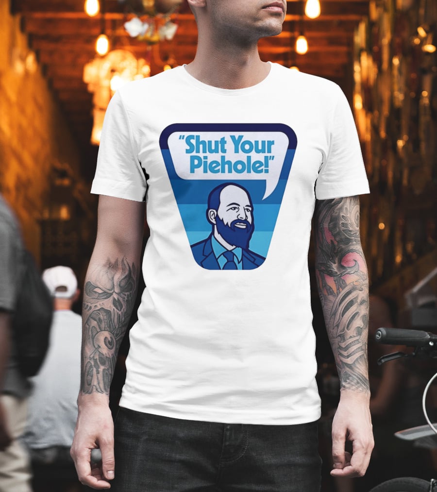 Shut Your Piehole Speech Bubble Blue Suit Beard T-Shirt