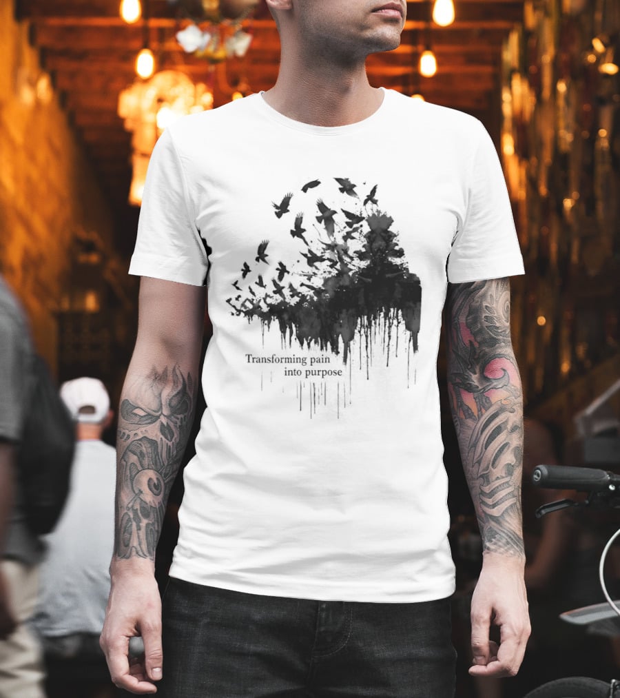 Transforming Pain Into Purpose Motivational Tree Art With Birds In Flight Symbolizing Growth And Healing T-Shirt