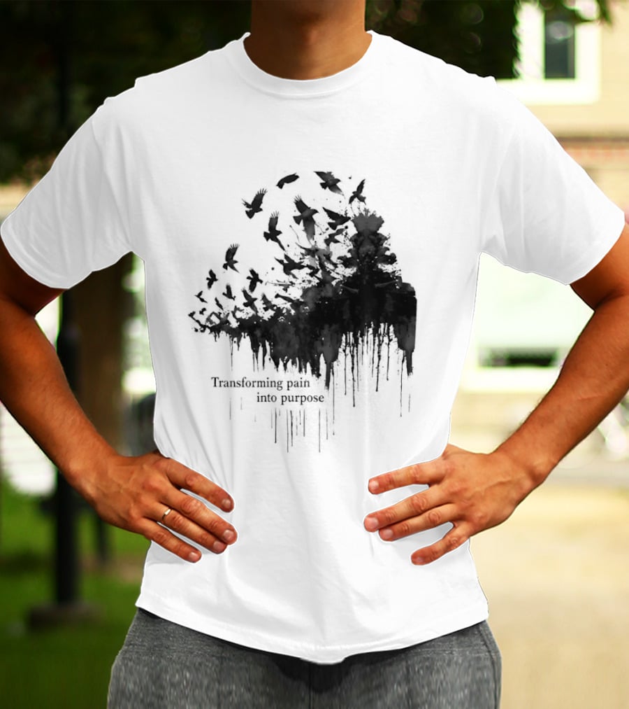 Transforming Pain Into Purpose Motivational Tree Art With Birds In Flight Symbolizing Growth And Healing T-Shirt