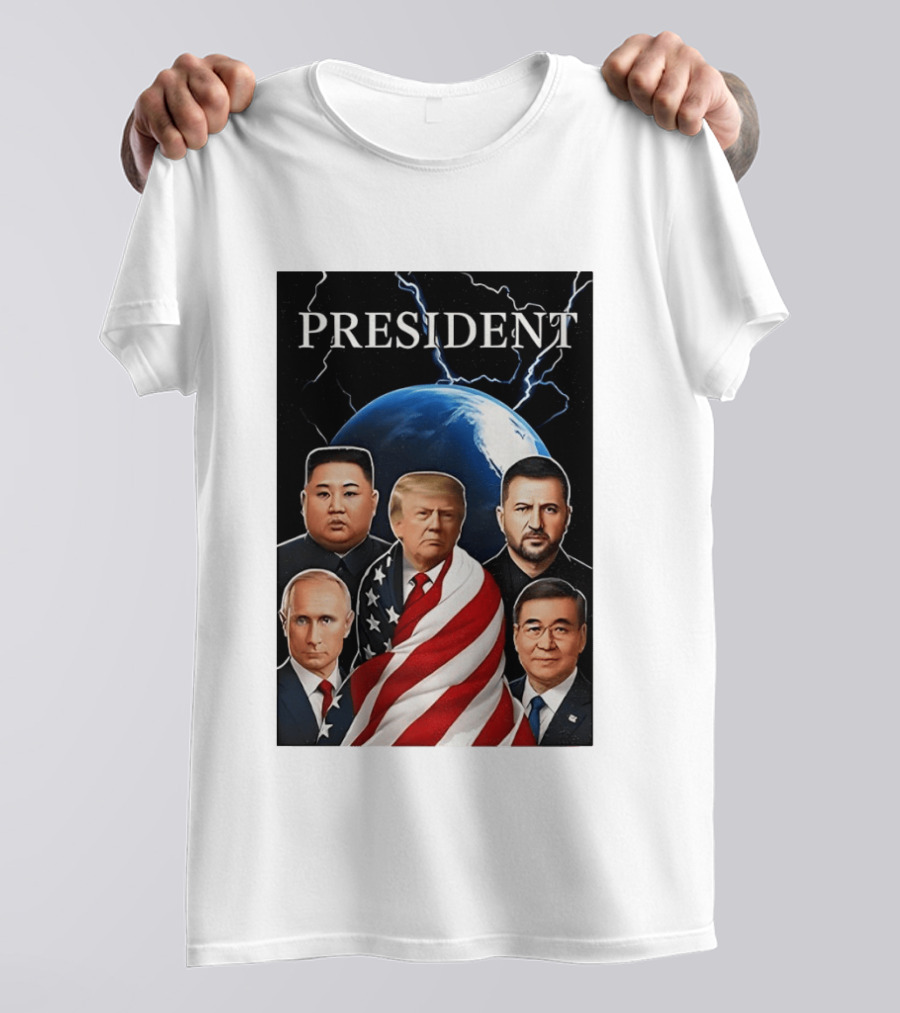 Presidents Trump Putin Zelenskyy Kim Jong Un Xi Jinping Global Leaders Earth Lightning T-Shirt
