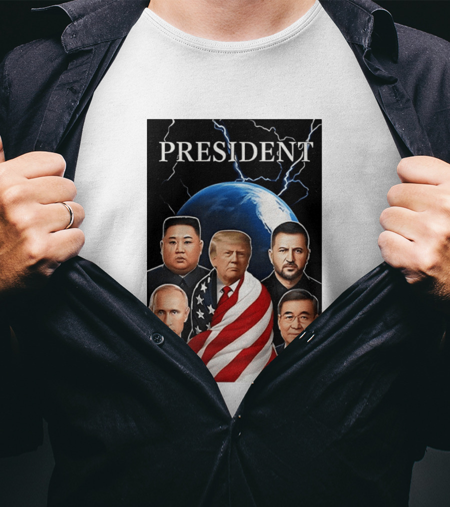 Presidents Trump Putin Zelenskyy Kim Jong Un Xi Jinping Global Leaders Earth Lightning T-Shirt