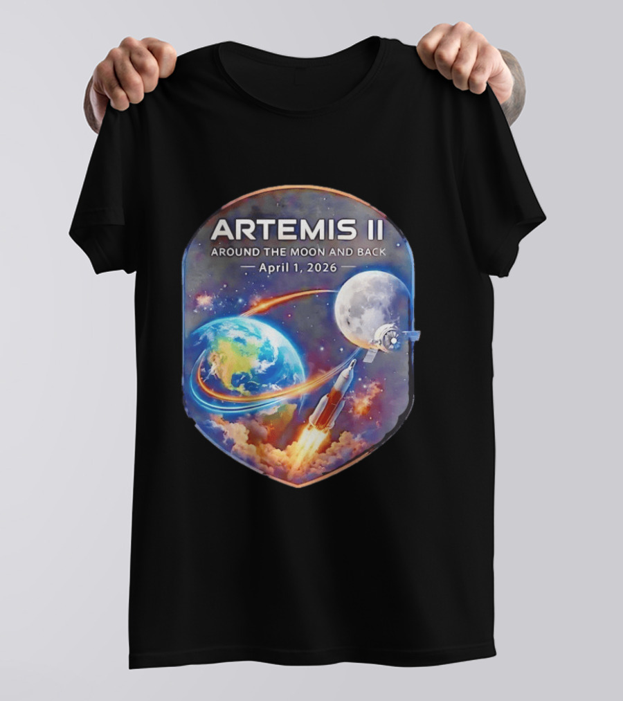 Artemis II Mission April 1 2026 Around The Moon And Back Rocket And Earth T-Shirt