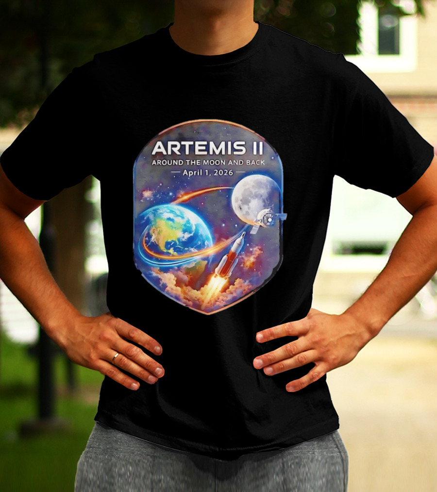 Artemis II Mission April 1 2026 Around The Moon And Back Rocket And Earth T-Shirt