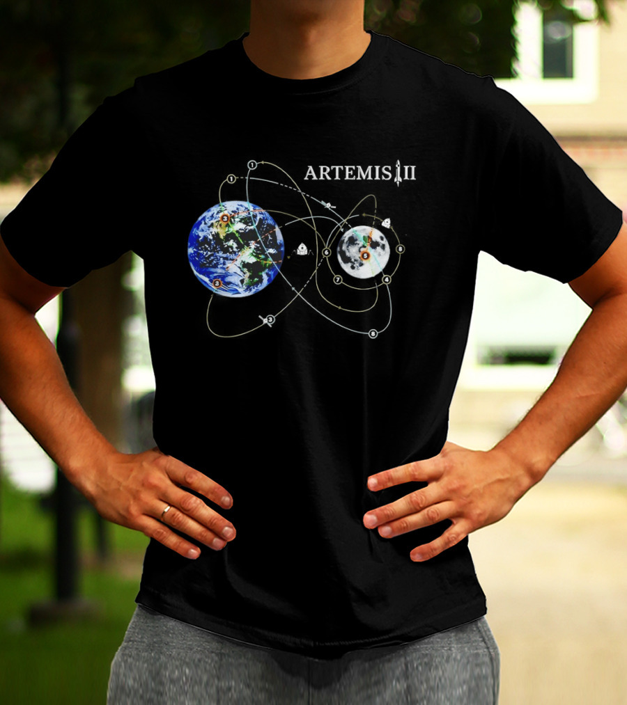 NASA Artemis II Mission Earth To Moon Trajectory Map T-Shirt