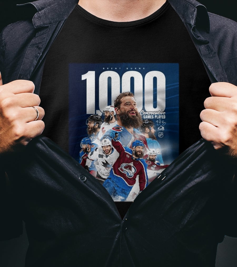 Brent Burns 1000 Consecutive NHL Games Played Colorado Avalanche San Jose Sharks T-Shirt