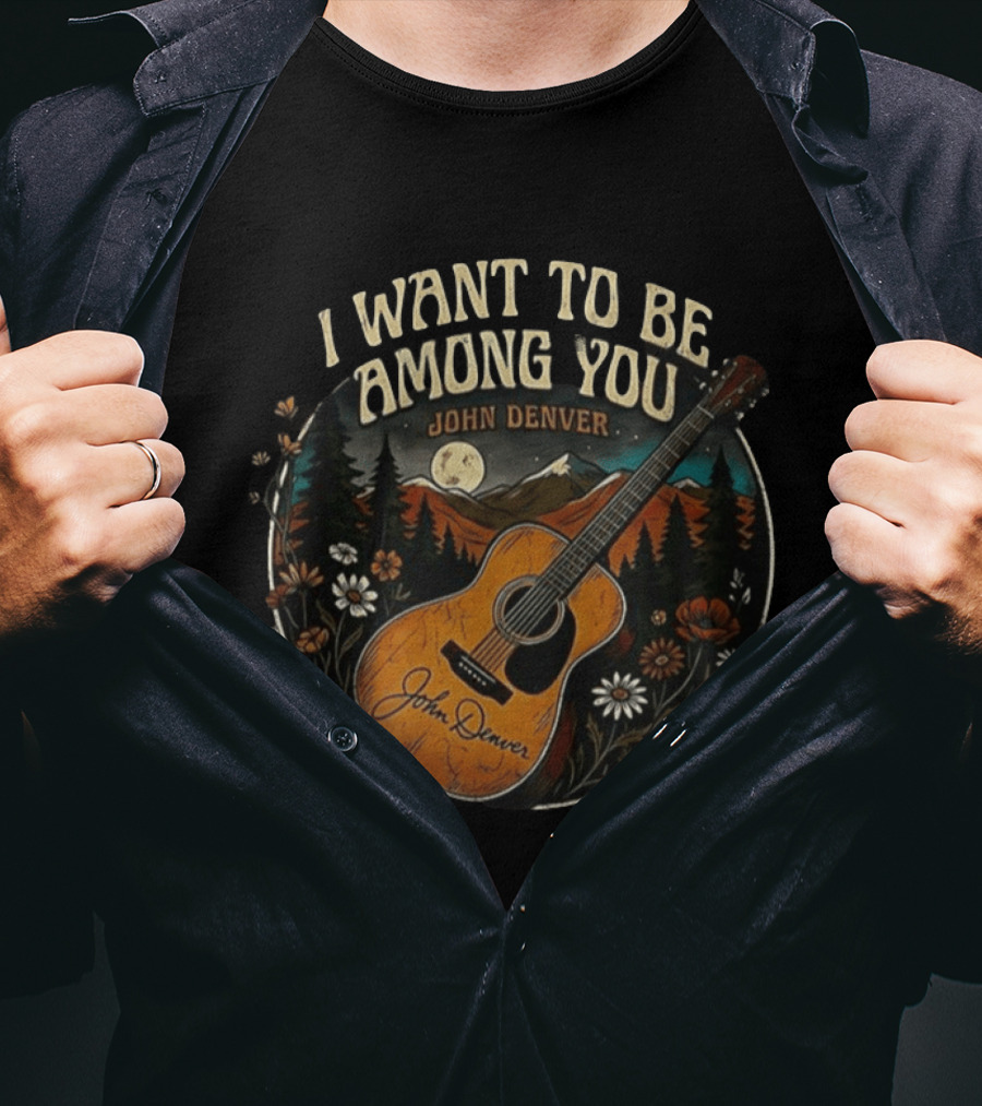 I Want To Be Among You John Denver Guitar Moonlit Mountain Scene T-Shirt