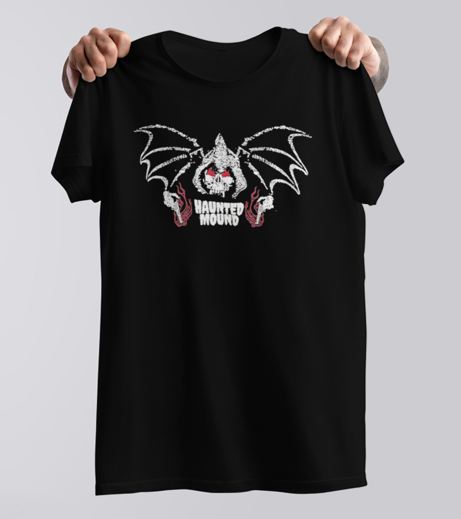 Haunted Mound Reaper With Bat Wings And Red Flames T-Shirt