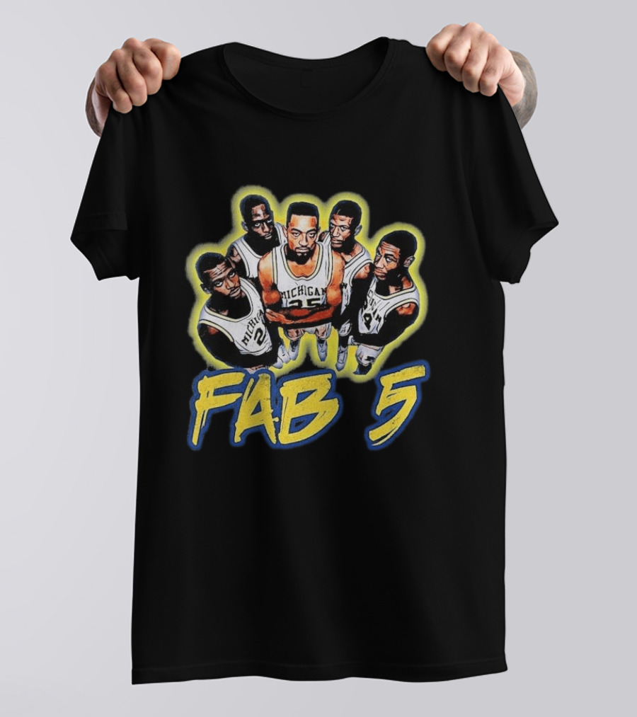 Michigan Basketball Fab 5 Vintage Team Jersey Crew T-Shirt