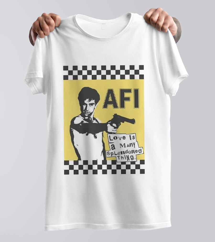 AFI Love Is A Many Splendored Thing Gun Silhouette Checkerboard T-Shirt
