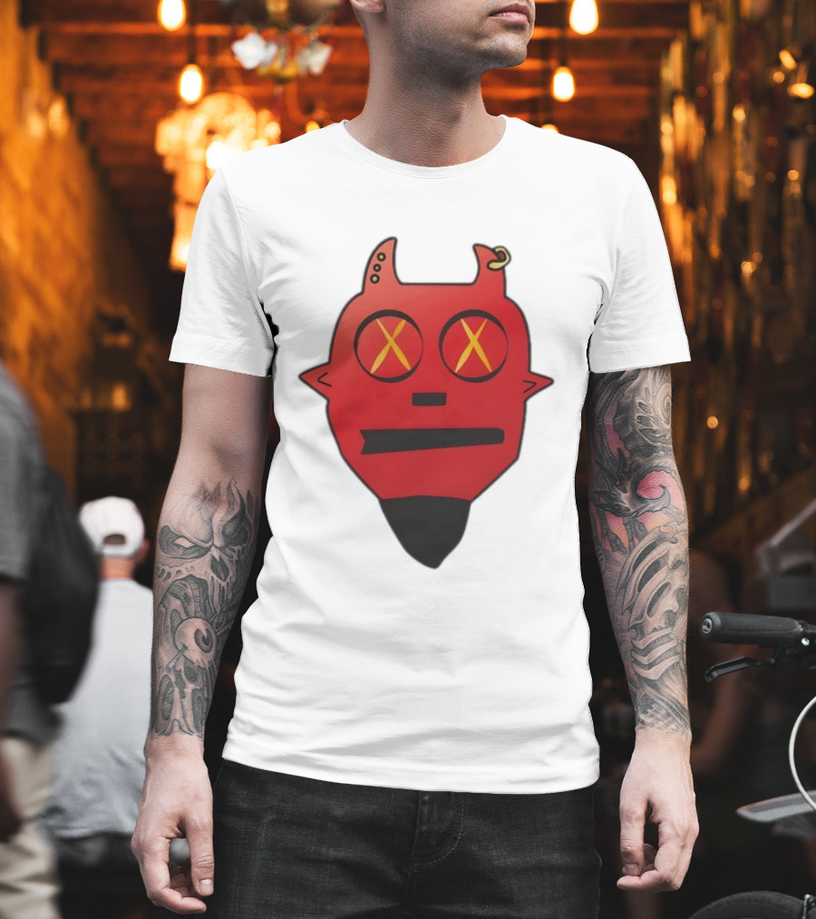 Handsome Devil Red Cartoon Face With Cross Eyes And Earring T-Shirt