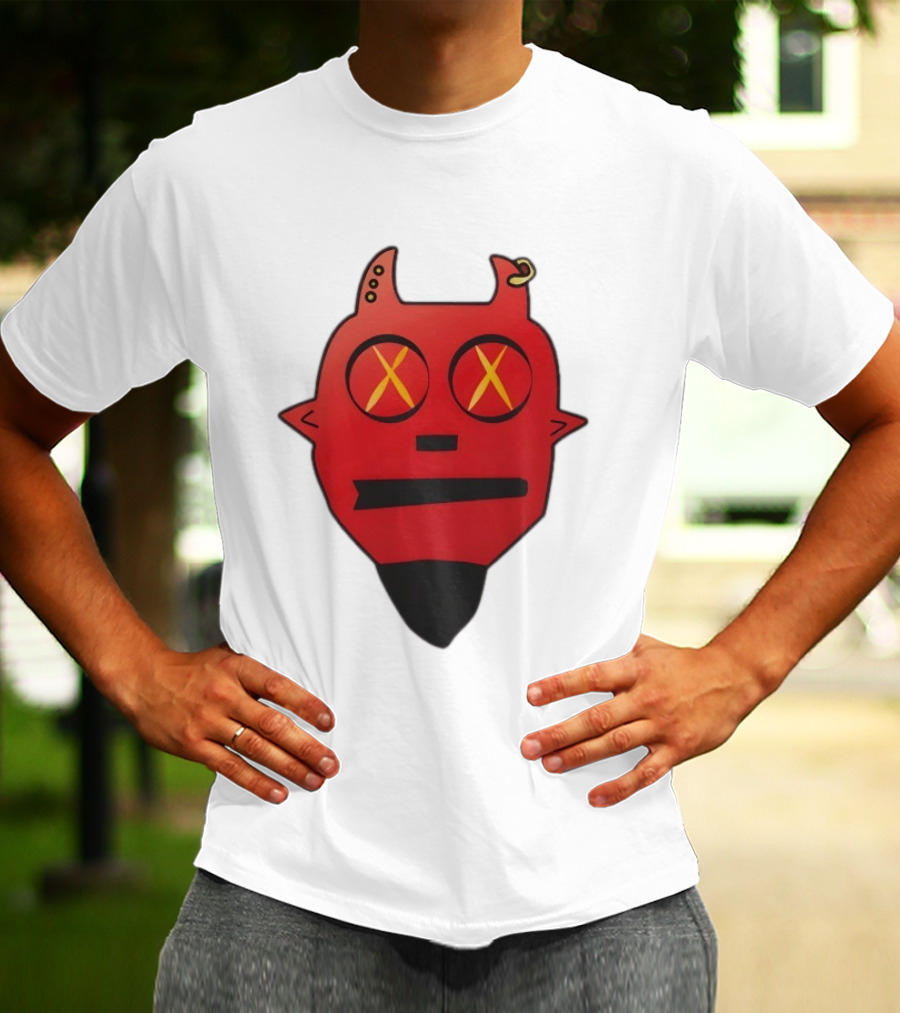 Handsome Devil Red Cartoon Face With Cross Eyes And Earring T-Shirt