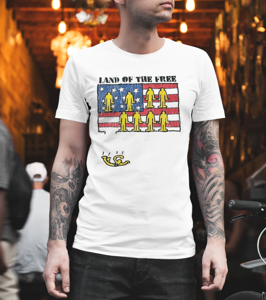 Land Of The Free USA Flag With Yellow Figures And Stars T-Shirt