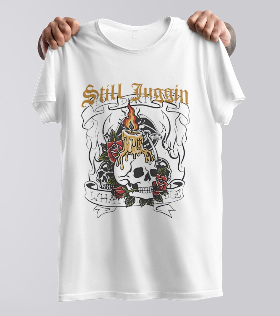 Still Juggin Skull Candle With Roses Emo T-Shirt