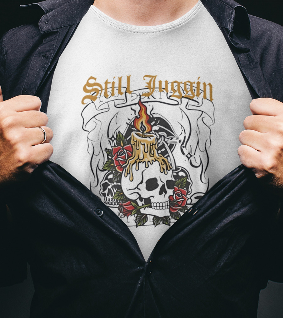 Still Juggin Skull Candle With Roses Emo T-Shirt