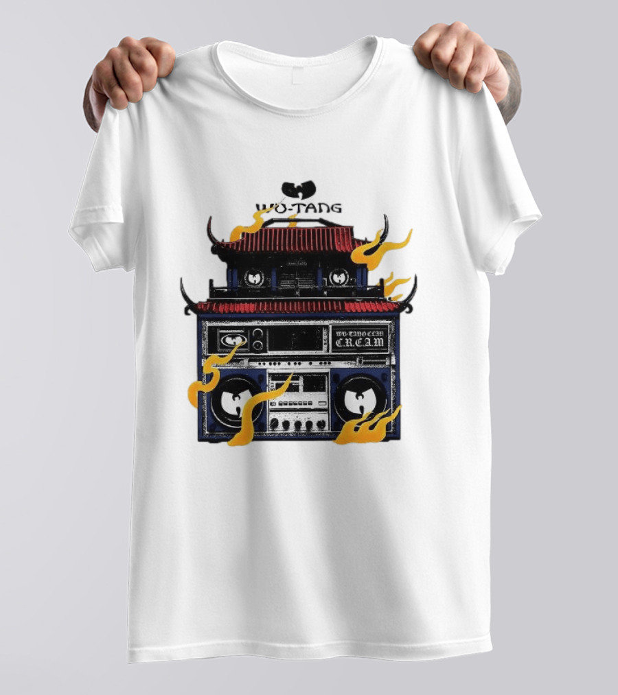 Wu Tang PRNT Boombox C.R.E.A.M. Flames Chinese Temple Style Audio T-Shirt
